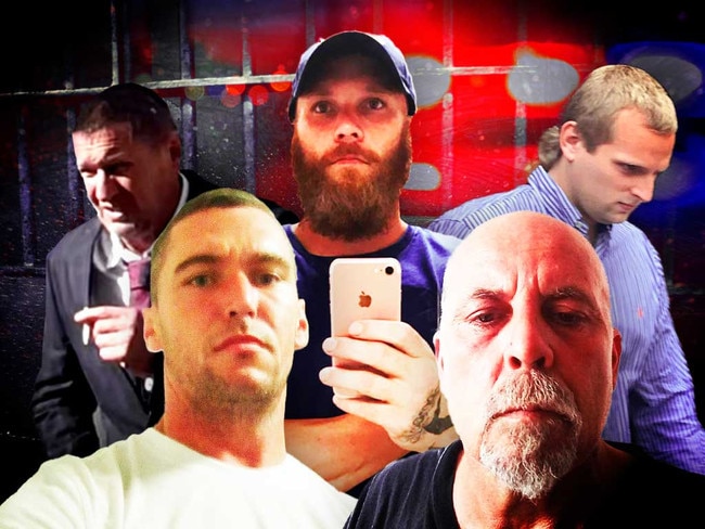 Dads in court in 2022: from left: Michael William Brown; Tommy Scott McLachlan; Travis Peter Richardson; Anthony John Winkelmann; and Scott Edward Coleman.