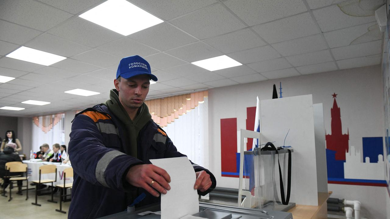 People vote in Russia's presidential election in the Russian-controlled area of the Donetsk region of Ukraine, amid the Russia-Ukraine conflict on March 15, 2024. Picture: AFP