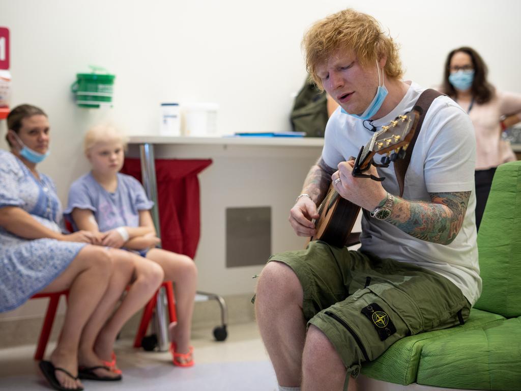 Ed Sheeran on a visit to the Queensland Children's Hospital. Picture: Sarah Motherwell/ Children’s Health Queensland