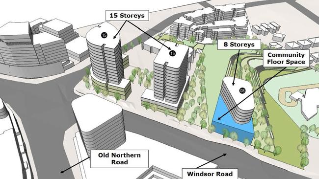 Artist impressions of the latest plans for the Bull 'n' Bush site on Windsor Rd, Baulkham Hills.