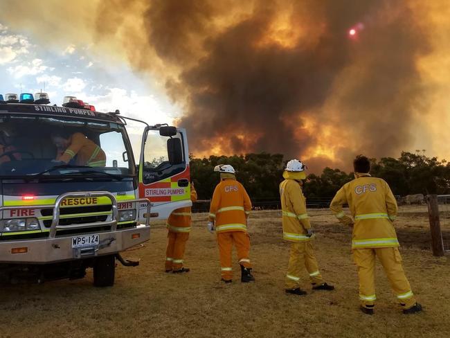 CFS crew tackle the Cherry Gardens bushfire . Picture: Stirling Country Fire Service