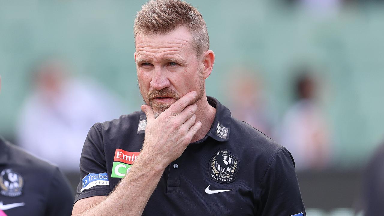 Nathan Buckley at quarter-time. Pic: Michael Klein