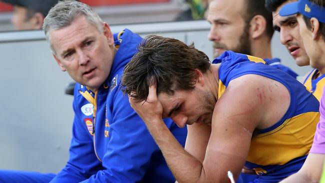 Andrew Gaff reacts after his punch. Picture: Getty Images