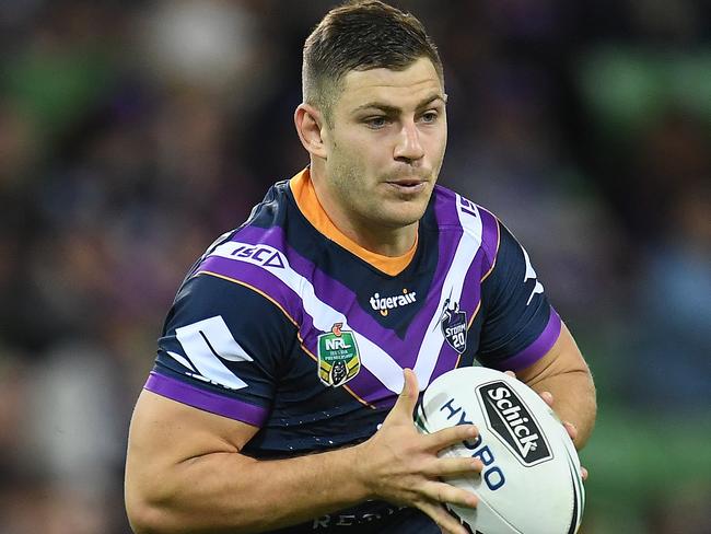 Ryley Jacks of the Storm is seen in action during the Round 6 NRL match between the Melbourne Storm and the Newcastle Knights at AAMI Park in Melbourne, Friday, April 13, 2018. (AAP Image/Julian Smith) NO ARCHIVING, EDITORIAL USE ONLY