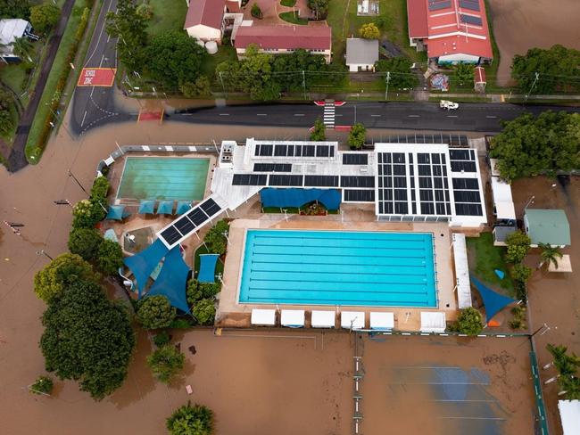 The pool, looking normal again, as the second flood approaches.