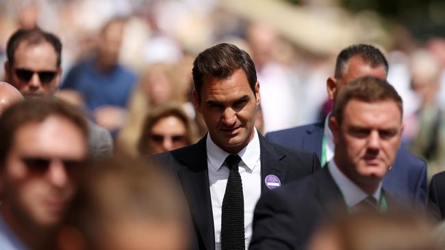 Roger Federer arrives on day seven of Wimbledon. (Photo by Julian Finney/Getty Images)