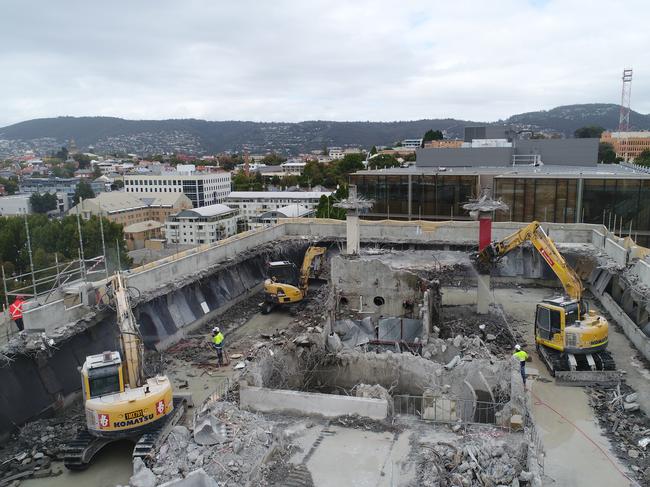 Excavators at work demolishing the concrete structure of 10 Murray St. Picture: SUPPLIED