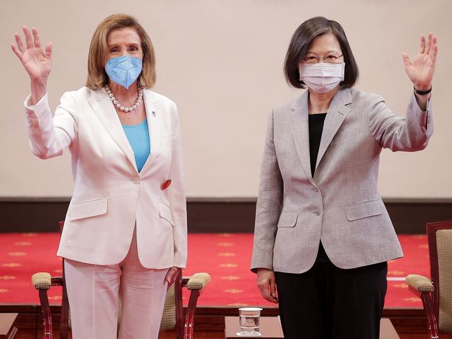 Nancy Pelosi meets Taiwan's President Tsai Ing-wen at the Presidential Office in Taipei. Picture: AFP