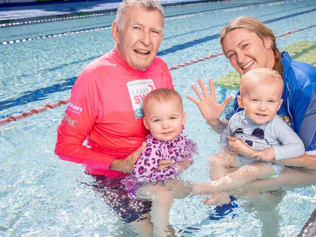 Ex-Olympic swimming coach and Kids Alive founder Laurie Lawrence with Kate Simpson, mother to two 18-month-old twins