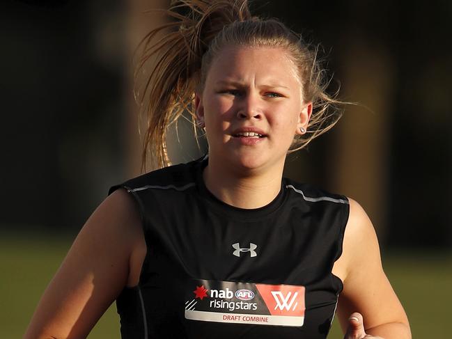 Montana McKinnon during the 2km time trial during the 2019 AFLW Draft Combine at the Holden Centre on October 1 in Melbourne. Picture: DYLAN BURNS/AFL PHOTOS VIA GETTY IMAGES