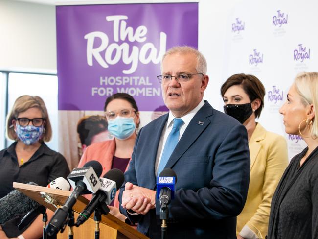 Prime Minister Scott Morrison visits Royal Hospital for Women. Picture: Edwina Pickles