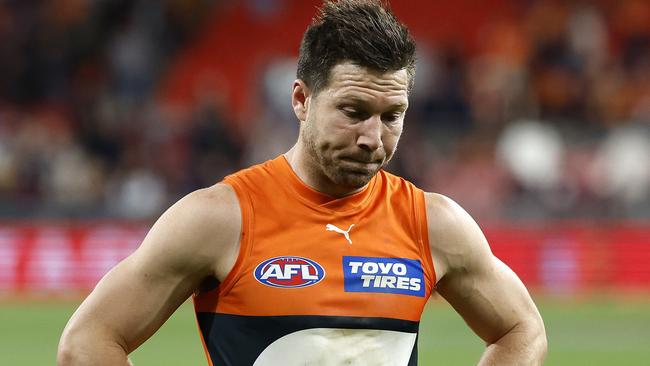 Dejected Toby Greene during the AFL Semi Final match between the GWS Giants and Brisbane Lions at Engie Stadium on September 14, 2024. Photo by Phil Hillyard(Image Supplied for Editorial Use only - **NO ON SALES** - Â©Phil Hillyard )