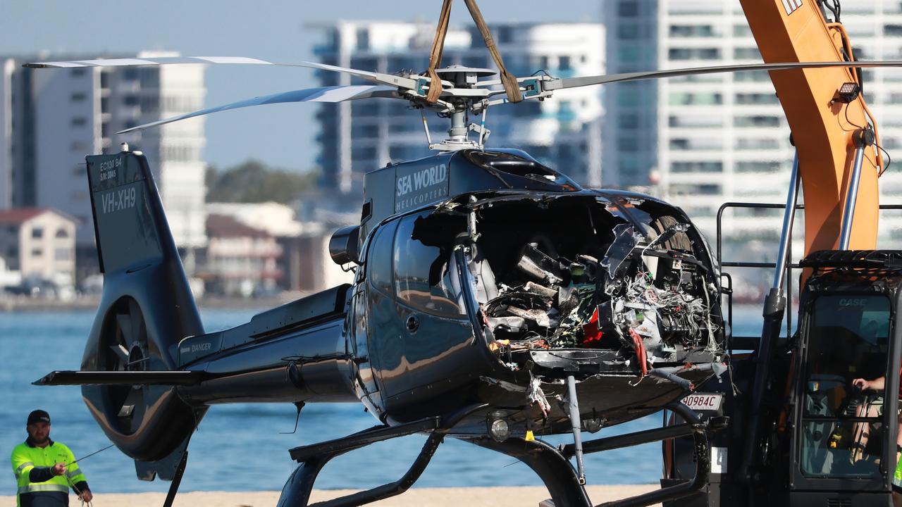 The pilot of the “landing” helicopter was miraculously able to land despite major damage to the front of the aircraft. Picture: NCA Newswire/Scott Powick