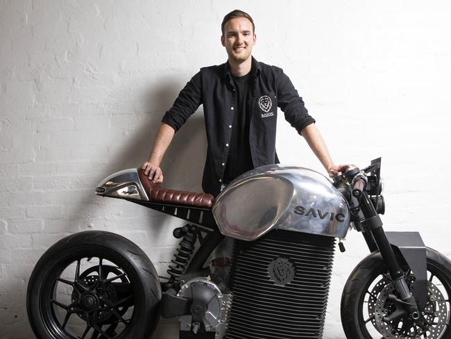 09/11/20 Denis Savic is the founder and CEO of Savic Motorcycles, pictured with his C-series electric motorbike. Aaron Francis/The Australian