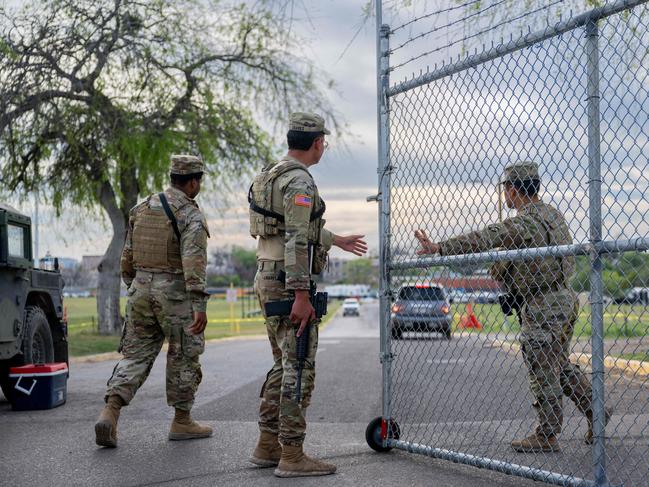 National Guard soldiers patrol at the entrance to Shelby Park on March 12, 2024 in Eagle Pass, Texas. Picture: Getty Images via AFP