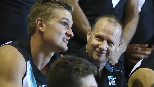 Ollie Wines with Ken Hinkley in 2017.. Picture: Sarah Reed.