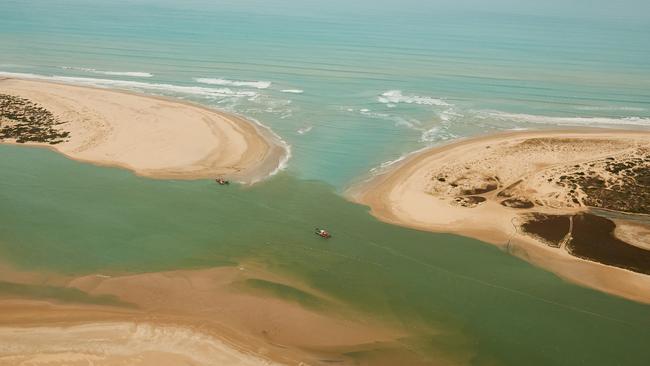 The Southern Ocean and River Murray meeting at the Murray Mouth in Goolwa. Picture: Matt Loxton