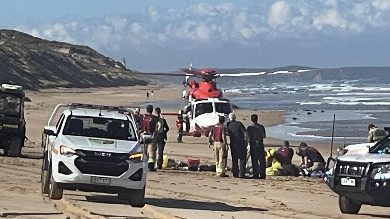 A patient is treated at the scene. Picture: Alan Barber/Geelong Advertiser/ NewsWire