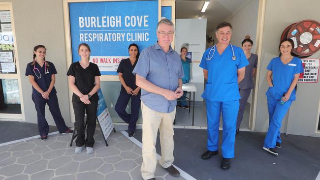 Dr Roger Halliwell with staff at the Burleigh Cove Respiratory Clinic. Picture: Glenn Hampson.