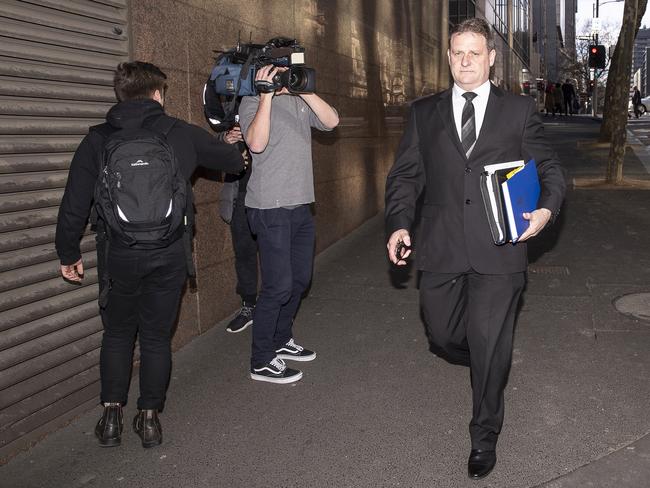 Detective Graham Hamilton leaves the Melbourne Magistrates’ Court after giving evidence in the Ristevski case last month. Picture: AAP