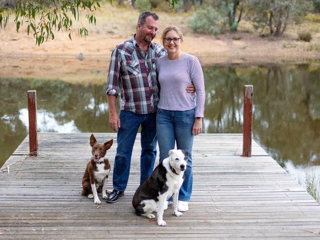 Jacinta Allan with husband Yorick and dogs Mindi and Maximus. Picture: Mark Stewart