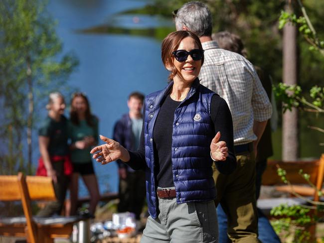 Queen Mary of Denmark stands by the water on a walk around the Ulsrudvann lake in Ostmarka by Oslo, Norway, during the Danish royal couple's official state visit to Norway. Picture: Lise Aaserud / NTB / AFP / Norway OUT