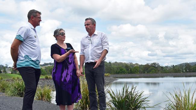 Kyogle Council's general manager Graham Kennett (left), former mayor Danielle Mulholland with Member for Page Kevin Hogan discussing how drought funding in 2020.