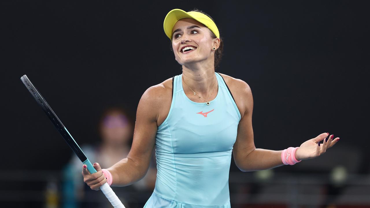 *** BESTPIX *** BRISBANE, AUSTRALIA - JANUARY 02: Arina Rodionova of Australia celebrates winning her match against Sofia Kenin of USA during day two of the 2024 Brisbane International at Queensland Tennis Centre on January 02, 2024 in Brisbane, Australia (Photo by Chris Hyde/Getty Images)