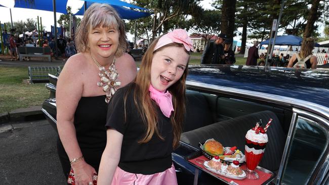 Joedi Lawrence and Kaylee Boyland, 11, at Cooly Rocks On festival. Picture: Annette Dew