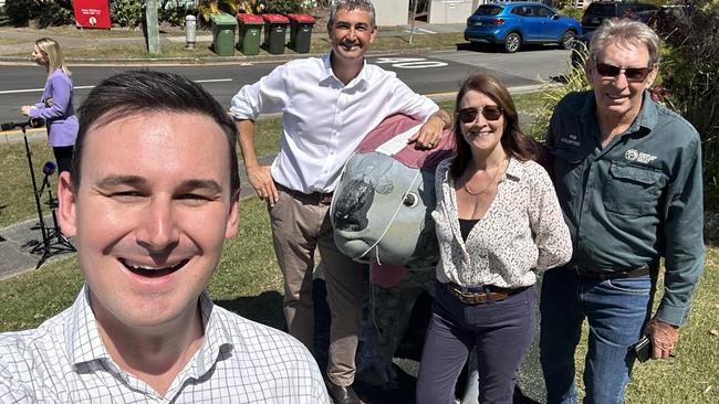 Shadow Environment Minister Sam O’Connor, LNP Candidate for Burleigh Hermann Vorster and Rob and Jacu from Friends of Burleigh Head National Park at Burleigh on Tuesday. Picture: Sam O’Connor.