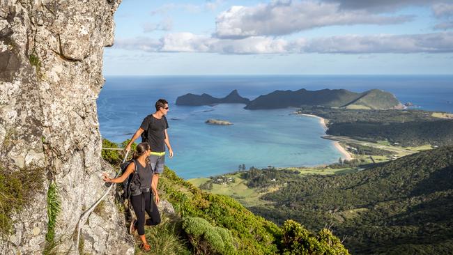 Taking in the view from Mt Lidgbird. Picture: Luke Hanson