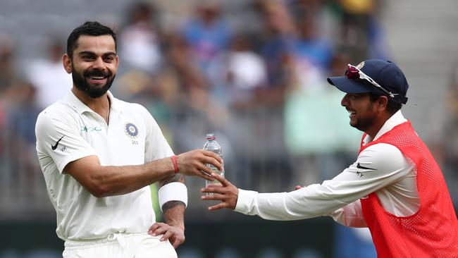 Virat Kohli during a drinks break during day two. Picture: Getty Images