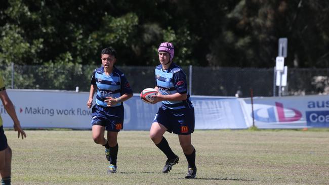 Action galleries of the junior rugby union grand finals, match played at Surfers Paradise Home Ground. Helensvale Hogs Vs Surfers Paradise Dolphins under 13s division. Picture Mike Batterham