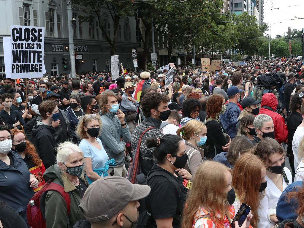 Huge crowds turned out for the Invasion Day protest in Melbourne. Picture: NCA NewsWire/ David Crosling