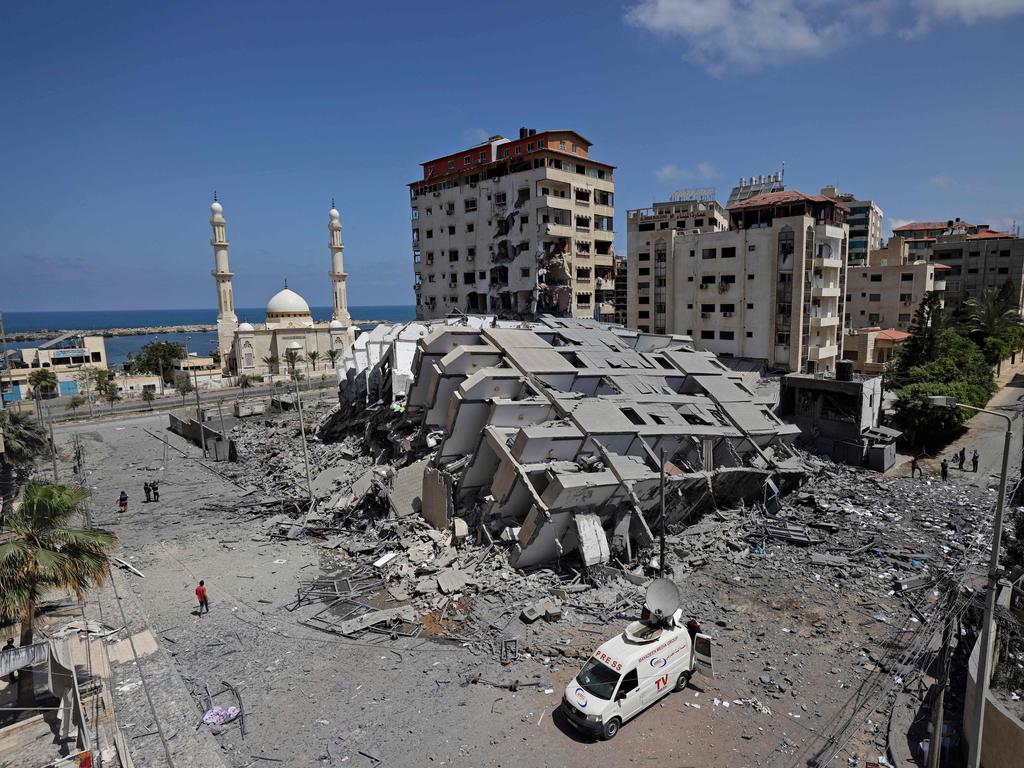 A destroyed building in Gaza City, following a series of Israeli air strikes on the Hamas-controlled Gaza Strip early on May 12. Picture: Mohammed Abed/AFP