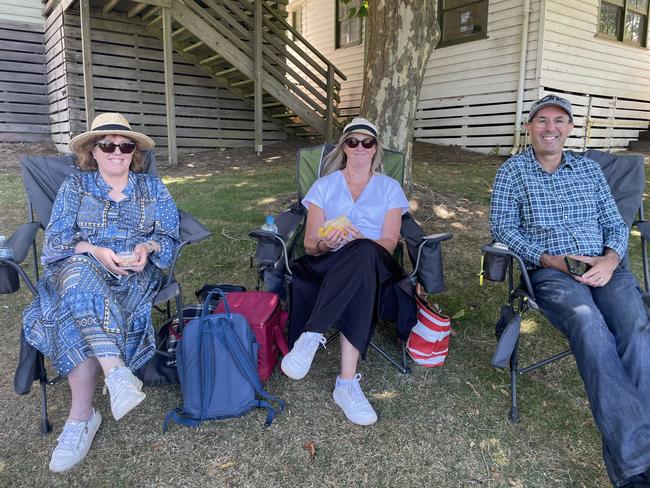 Glenda, Carol and Adrian at the 2025 Hanging Rock Races. Picture: Himangi Singh