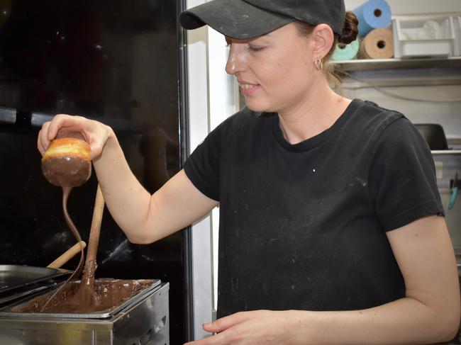 Windmill Bakery Baker Melissa Krisanski works each morning to create the fresh doughnuts. Picture: Isabella Magee