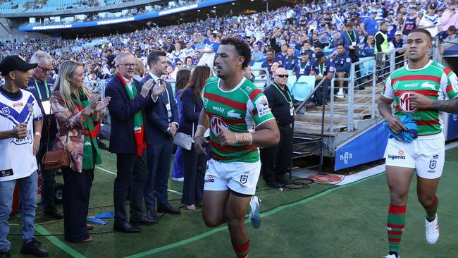 Prime Minister Anthony Albanese during the round six NRL match between Canterbury Bulldogs and South Sydney Rabbitohs in 2023. Picture: Cameron Spencer/Getty Images