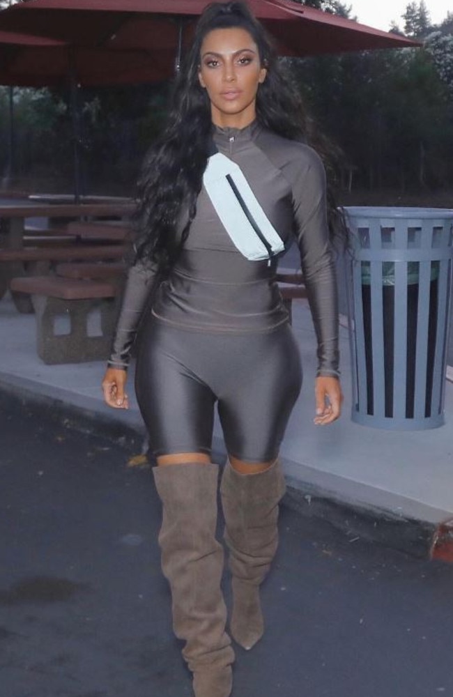 Kim Kardashian even teamed a pair of bike shorts with over-the-knee boots. Picture: Instagram
