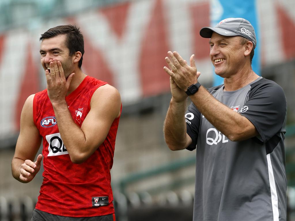 McDonald has found himself more regularly turning to Longmire for advice as a fellow forward. Picture: Phil Hillyard