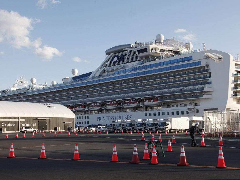 The Diamond Princess has been quarantined at Yokohama Port near Tokyo for two weeks. Picture: AP/Koji Sasahara