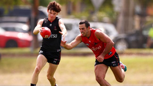 Alastair Lord in action during Essendon’s trial match. Picture: Getty Images