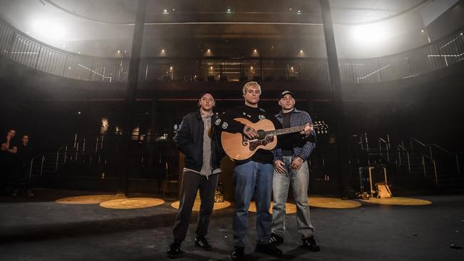 15/09/2022: Sydney indie rock band DMA’S inside the Hindley Street Music Hall, hours before the new venue’s opening night. Picture: Roy VanDerVegt