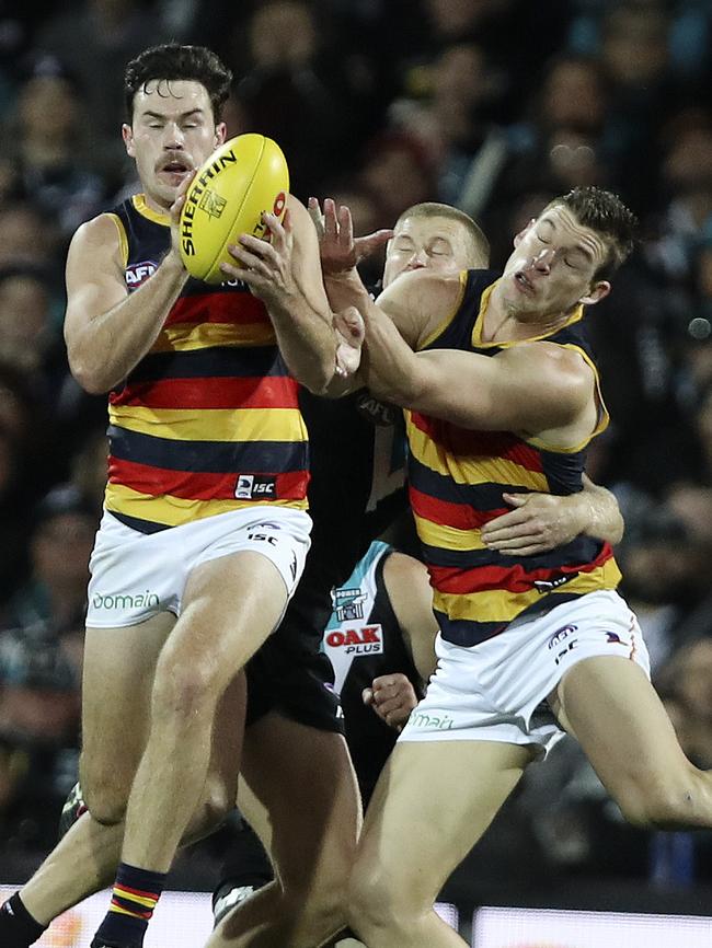 Mitch McGovern takes a strong mark and goals to put the Crows in front during the last quarter of Showdown 44. Picture Sarah Reed