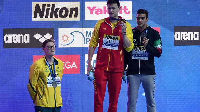 Jack became terrified she would cop the backlash for Mack Horton’s podium protests against Sun Yang. Picture: AFP