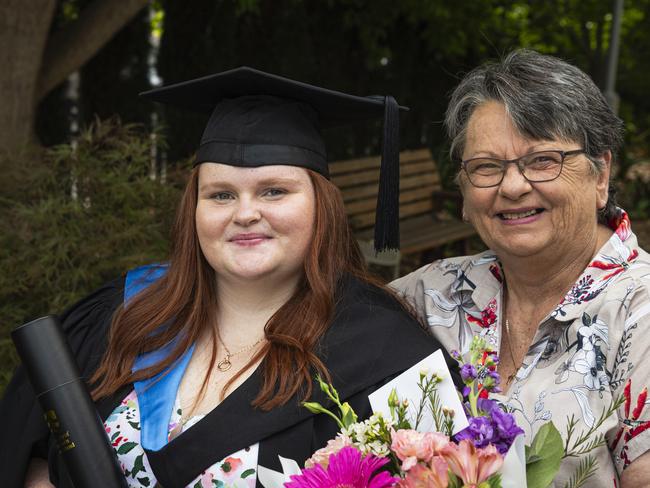 Bachelor of Agricultural Technology and Management graduate Abby Dwight-Nowland with grandmother Denise Dwight at a UniSQ graduation ceremony at The Empire, Wednesday, October 30, 2024. Picture: Kevin Farmer