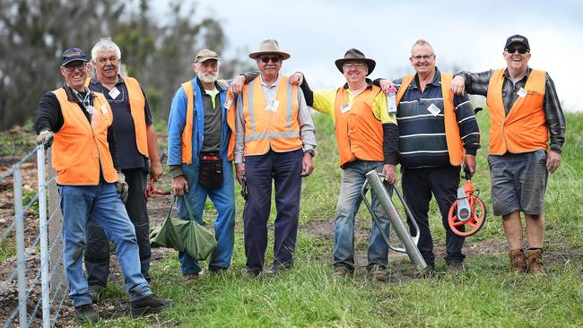 Mates for life: The Loberthal Blazaid crew on their last day fixing a fence on a Woodside property. L-R John McKenzie, Carl Jooste, Peter Rolloff, Ken Herbig, Russell Bone, Steve Murphy and Coordinator Andy O'Donahue. Picture: Mark Brake