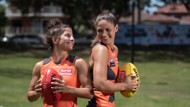 GWS Giants players Jessica Dal Pos and Louise Stephenson. Picture: AAP-Flavio Brancaleone