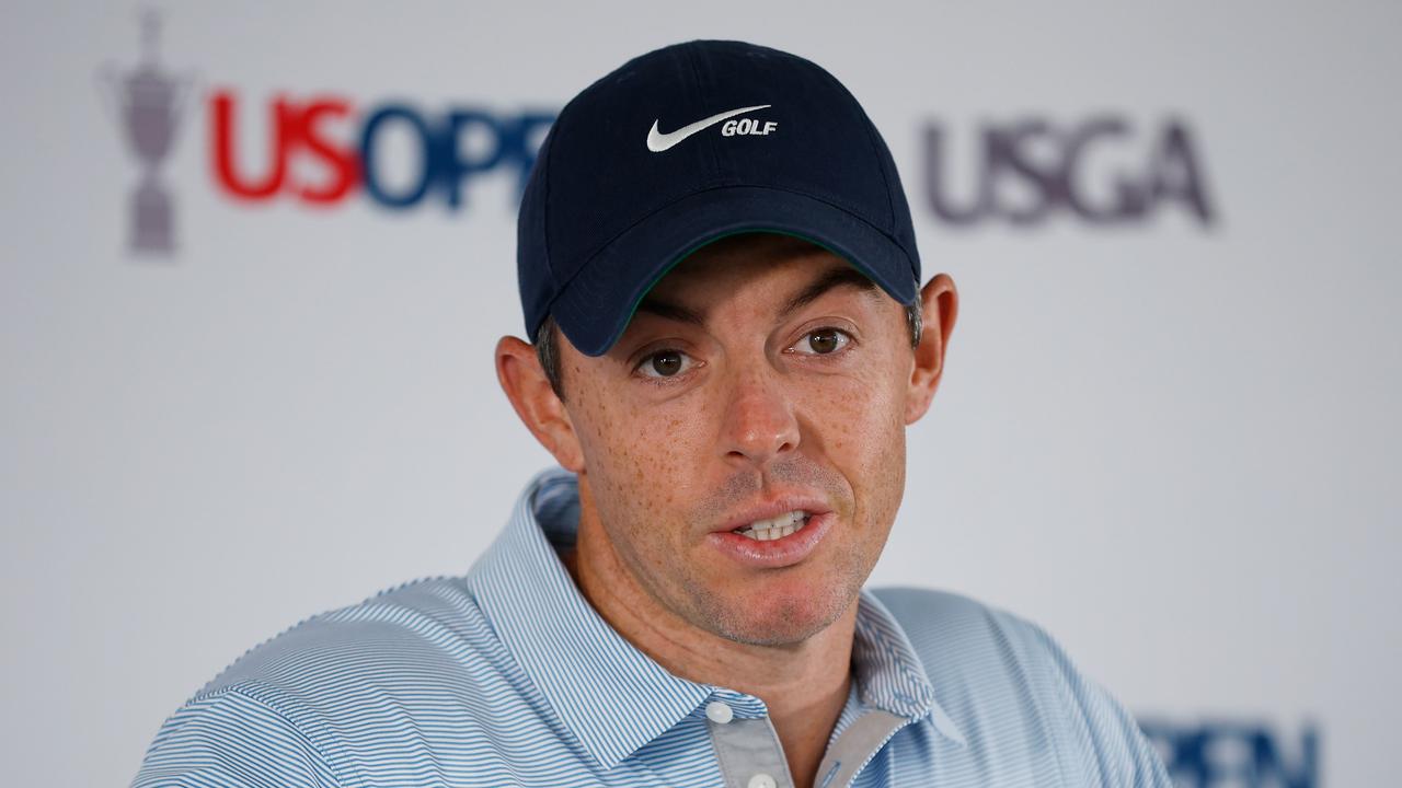 BROOKLINE, MASSACHUSETTS - JUNE 14: Rory McIlroy of Northern Ireland speaks to the media at a press conference during a practice round prior to the US Open at The Country Club on June 14, 2022 in Brookline, Massachusetts. Cliff Hawkins/Getty Images/AFP == FOR NEWSPAPERS, INTERNET, TELCOS &amp; TELEVISION USE ONLY ==