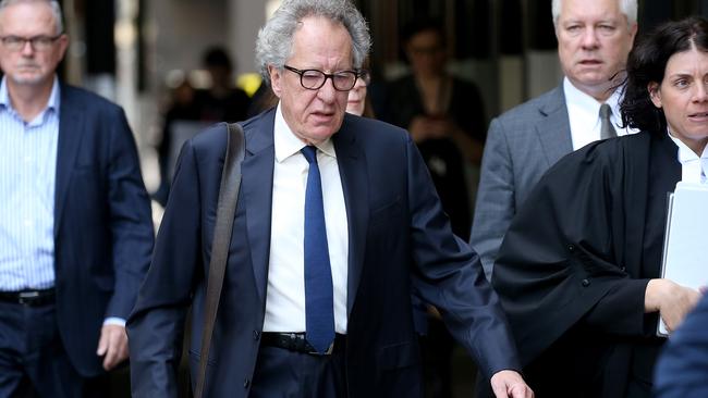 Actor Geoffrey Rush, who is suing The Daily Telegraph for defamation after it reported his co-star in a Sydney Theatre Company production of King Lear lodged a complaint with the STC over Mr Rush’s “inappropriate behaviour”. Picture: Toby Zerna